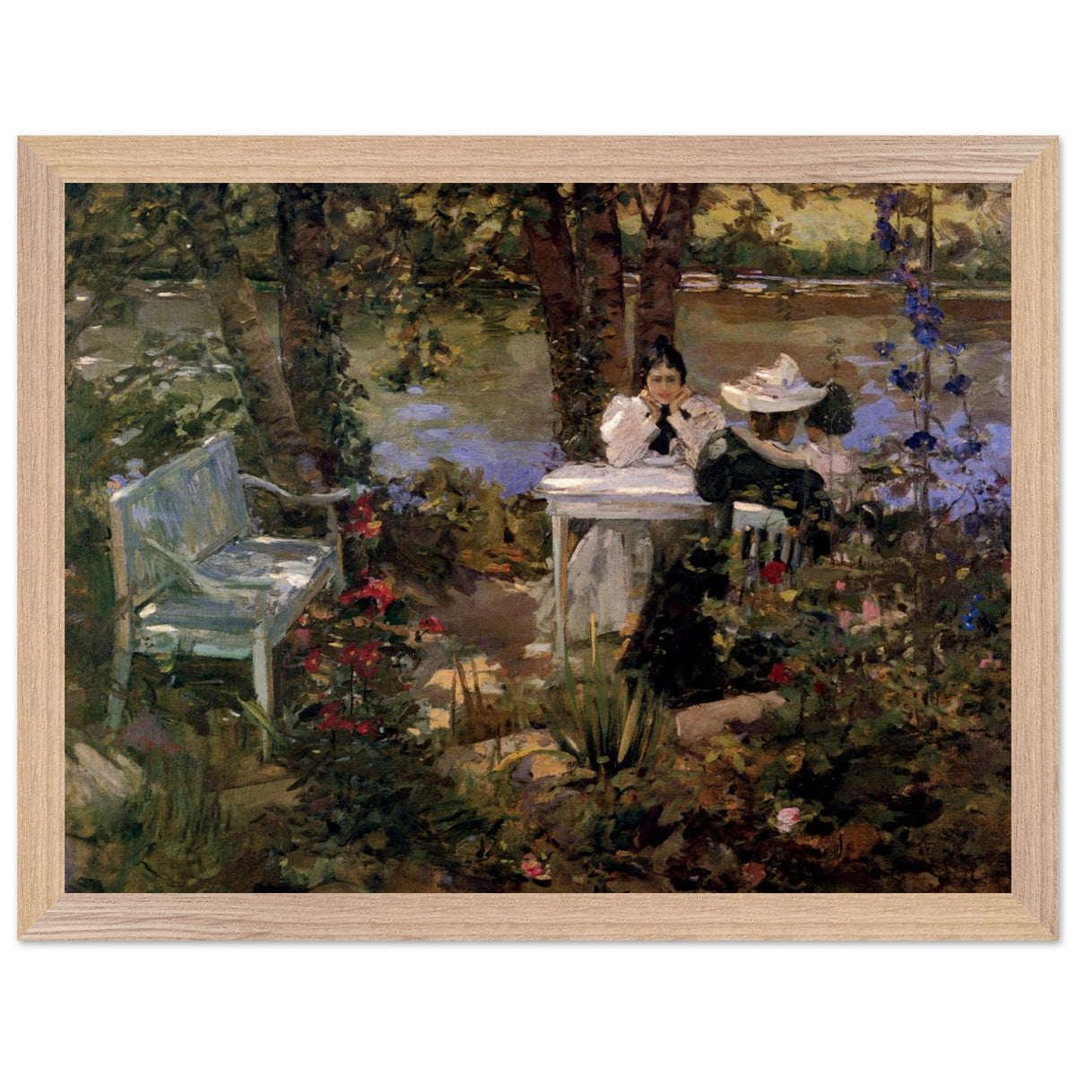 Oak-framed print of A Garden in France, 1898 painting by Sir John Lavery