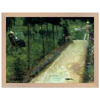 Oak-framed print of A Grey Summer's Day, Grez, 1883 painting by Sir John Lavery