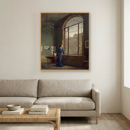 Window in London Street art print, framed and hung in a living room