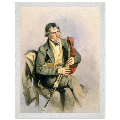 Paddy Conneely, The Galway Piper in a white wood frame