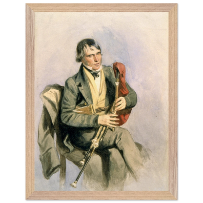 Paddy Conneely The Galway Piper print in a light oak frame, straight-on