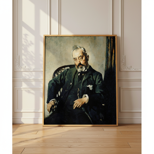 Timothy Healy by William Orpen in an oak frame leaning against a panelled wall