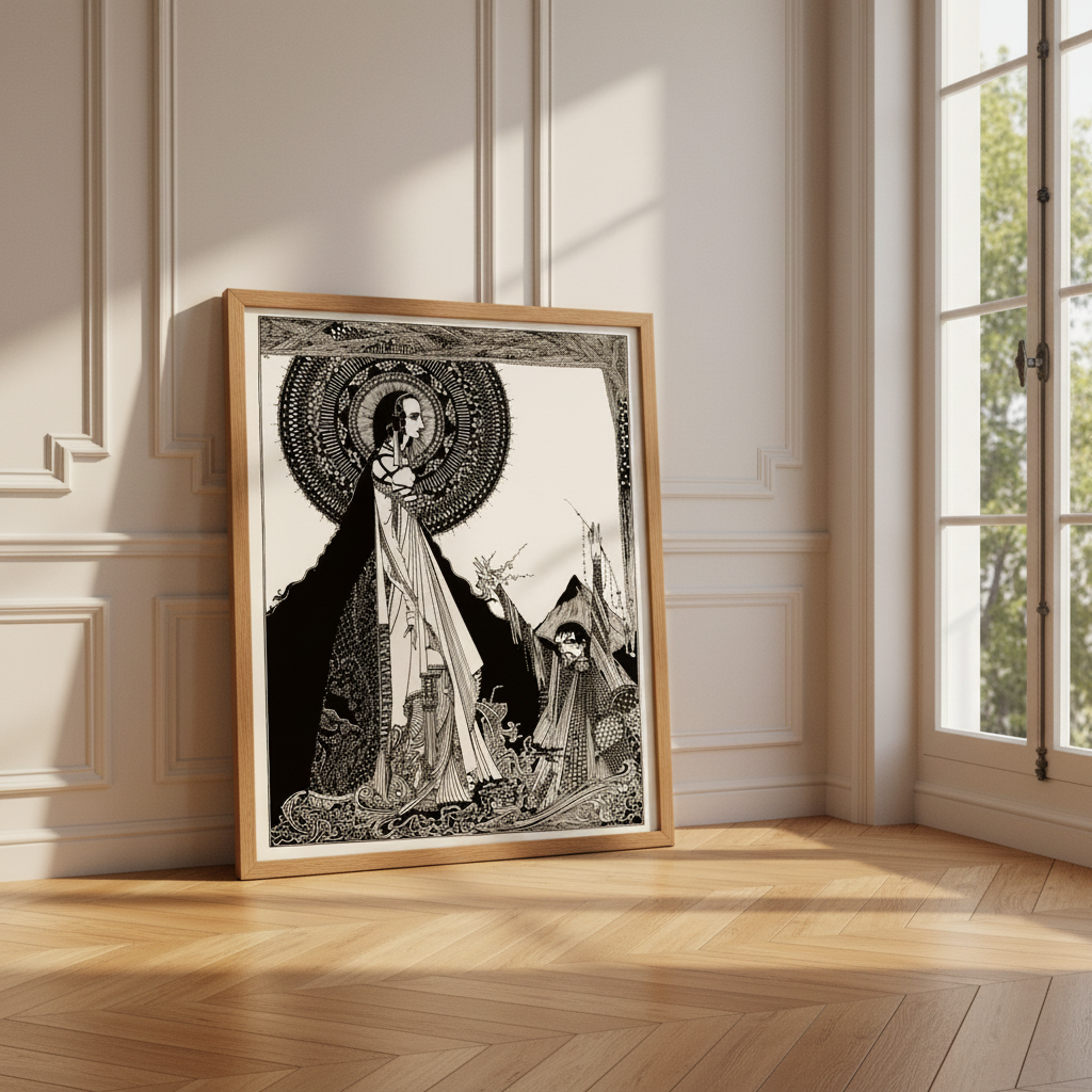 I Would Call Aloud by Harry Clarke in an oak frame leaning in a panelled room beside tall windows
