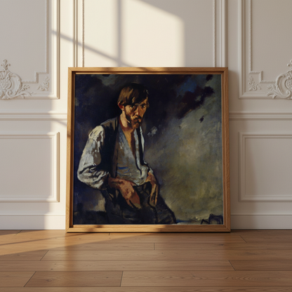 Man from the West by William Orpen in a gilt-edged wood frame leaning against a panelled wall