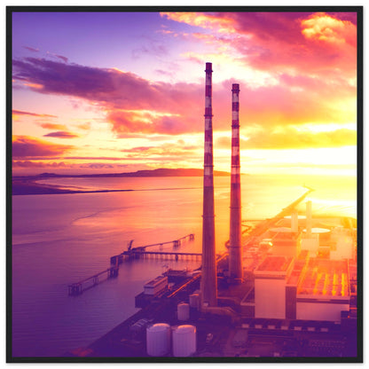 Poolbeg Towers aerial photo print in a slim black frame