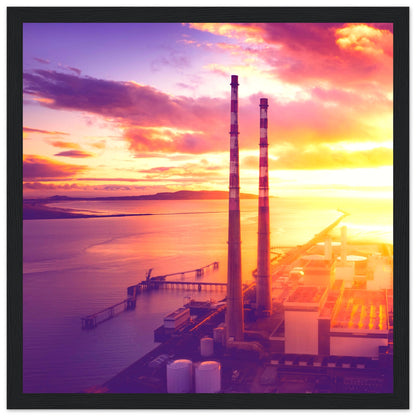 Poolbeg Towers aerial photo print in a thick black frame