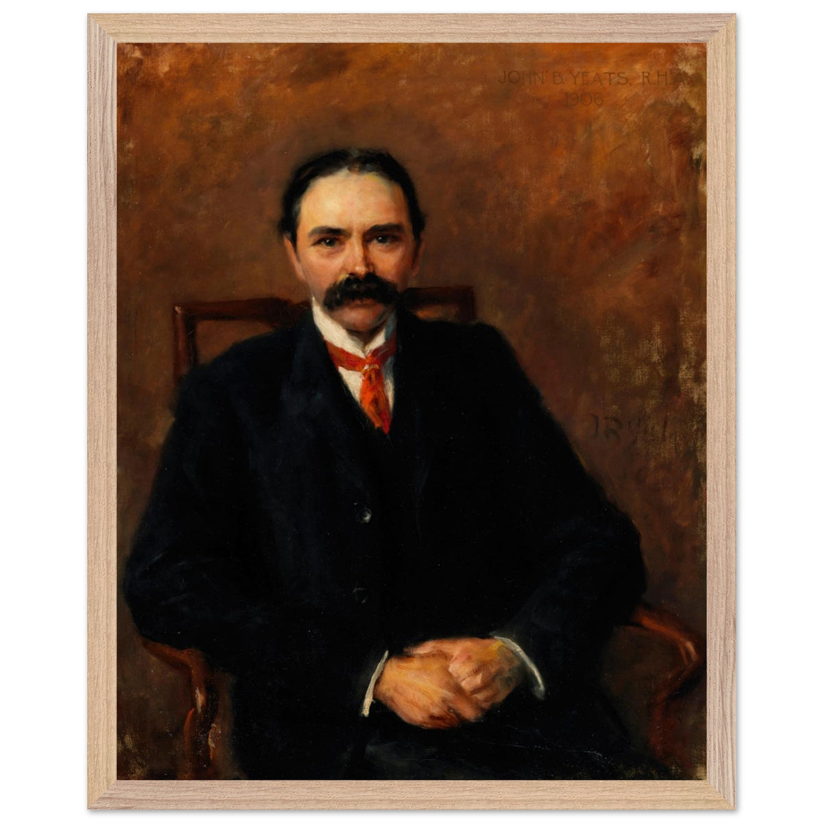 Portrait of Douglas Hyde by John Butler Yeats in a natural oak frame, straight-on view