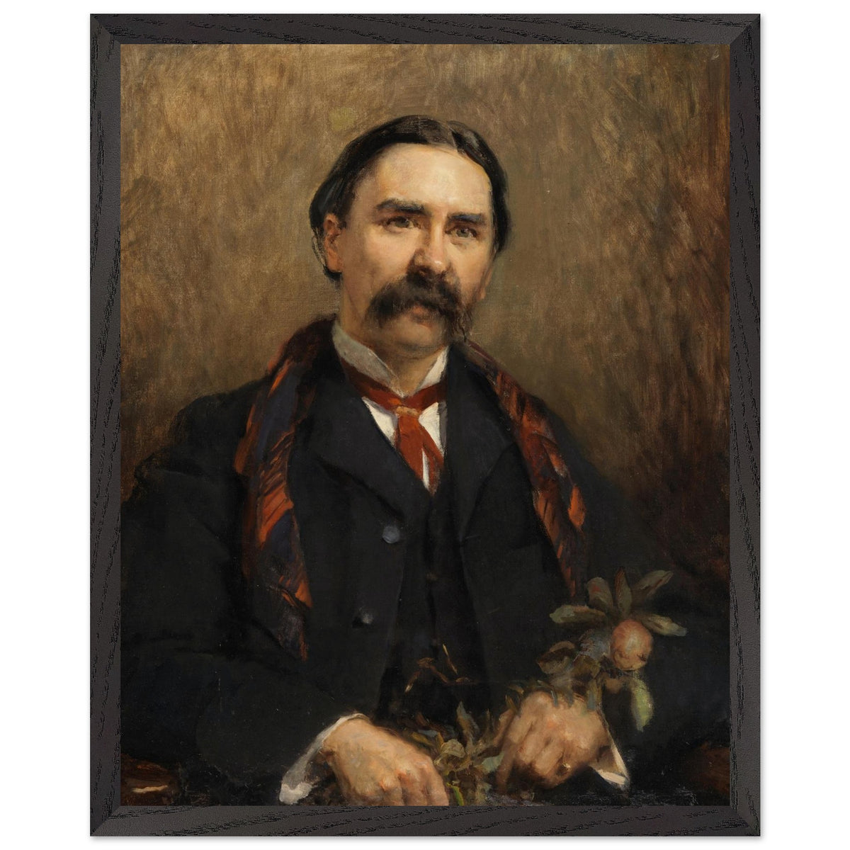 Portrait of Dr Douglas Hyde fine art print in a black frame, straight-on view