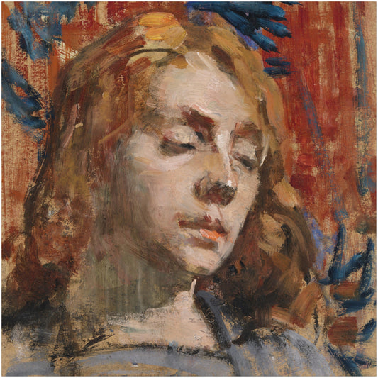Portrait of Kathleen Behan by Sarah Henrietta Purser, a young woman with auburn hair and lowered eyes