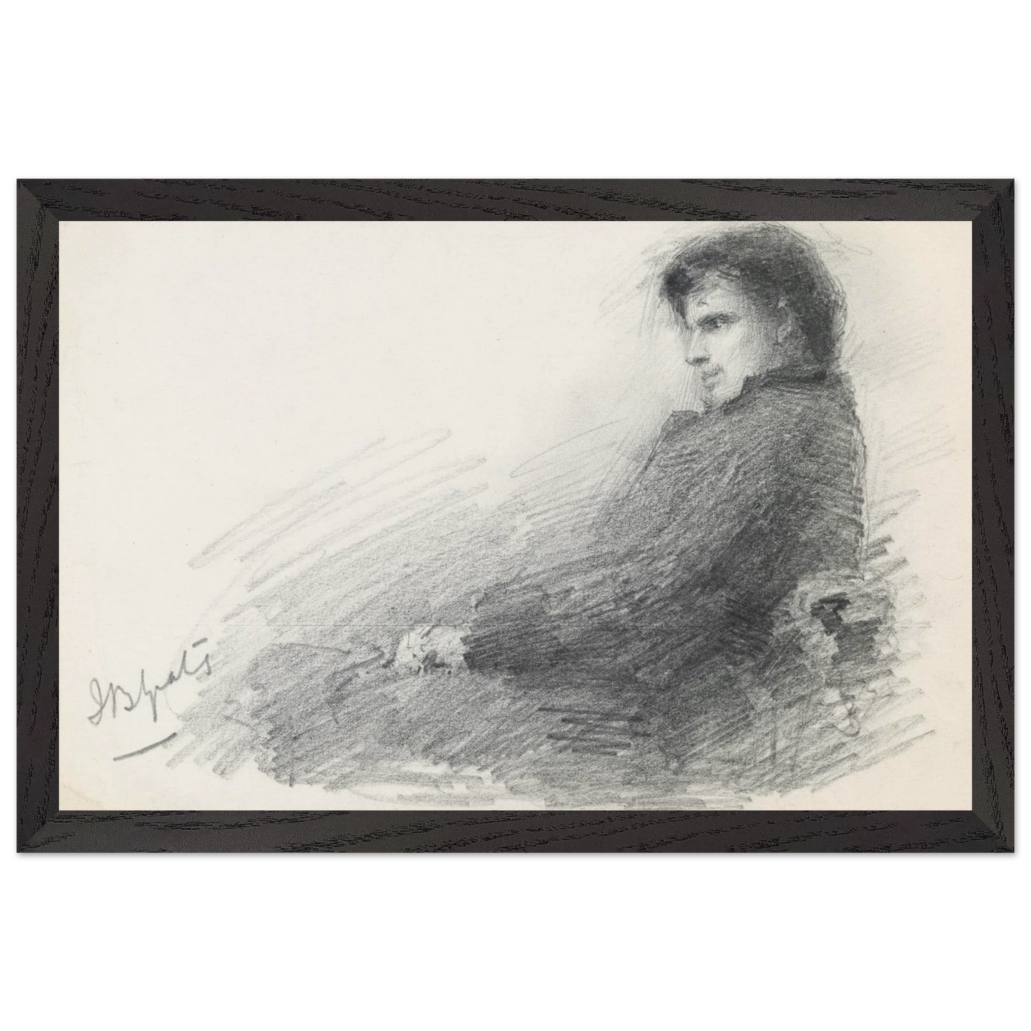 Framed Collector’s Edition portrait of young W.B. Yeats in black frame