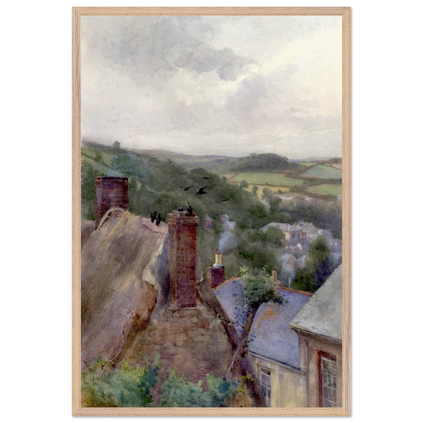 60 × 90 cm print of Rooftops, Thomastown, Kilkenny by Mildred Anne Butler in a solid wood frame