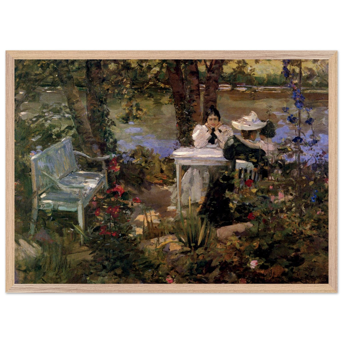 Sir John Lavery A Garden in France in a slim light oak frame, full view