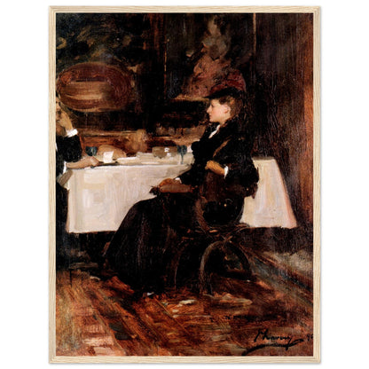 Sir John Lavery Mrs Adam at Dinner print in a light oak frame, straight-on