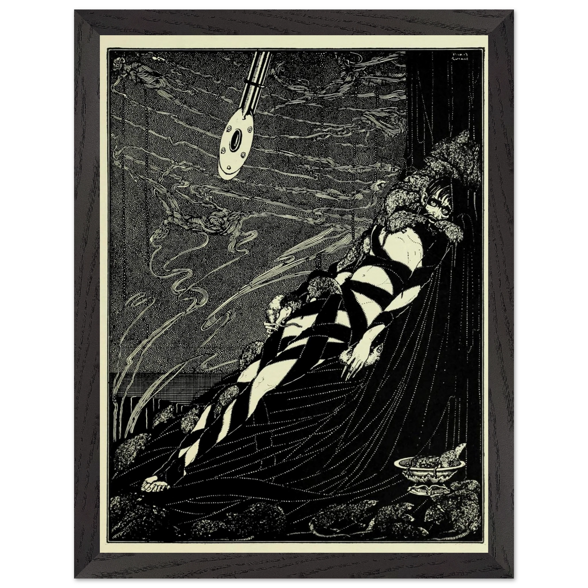 Swarmed Upon Me by Harry Clarke in a black frame with a cream mount on a black background