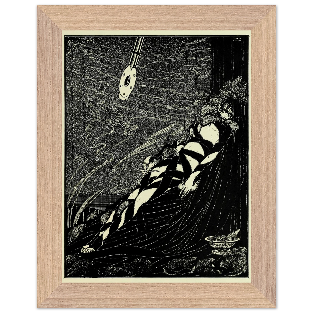 Swarmed Upon Me by Harry Clarke in a wide oak frame with a cream mount