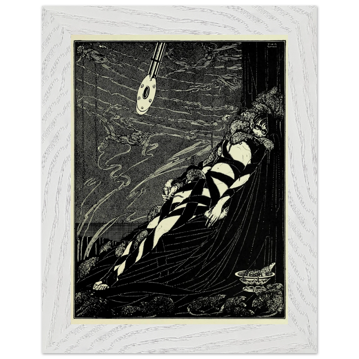 Swarmed Upon Me by Harry Clarke in a wide white frame with a cream mount