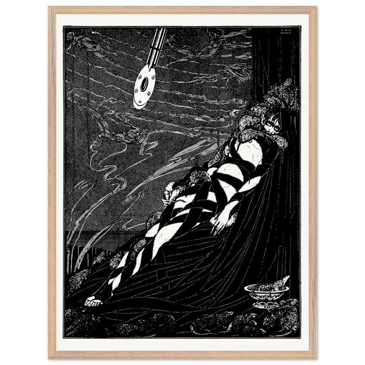 Swarmed Upon Me, Harry Clarke Poe's Tales print in a light oak frame with white mount