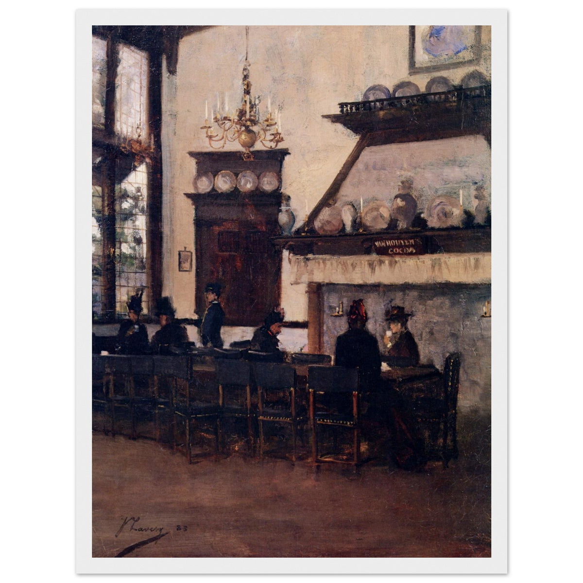 The Dutch Cocoa House by John Lavery print in a white frame, 1888 Glasgow exhibition interior