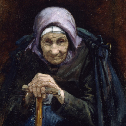 The Fisherman’s Mother by Helen Mabel Trevor, Irish genre painting art print depicting rural domestic life