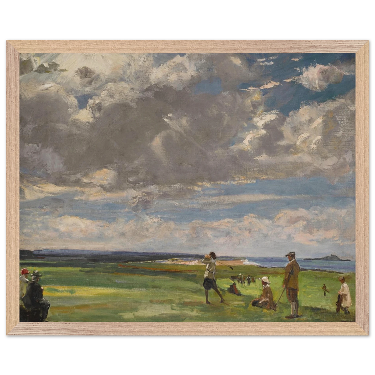 The Golf Links, North Berwick by Sir John Lavery in a light oak frame