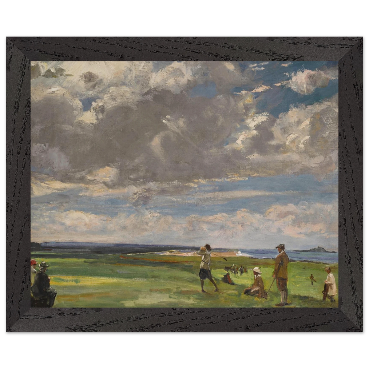 The Golf Links, North Berwick by Sir John Lavery in a wide black frame