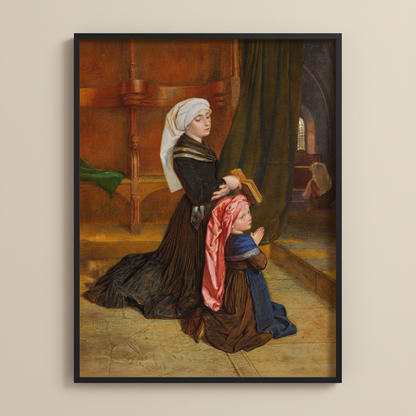 The Widow of Wöhlm by Frederic William Burton framed print in a black frame on a cream wall