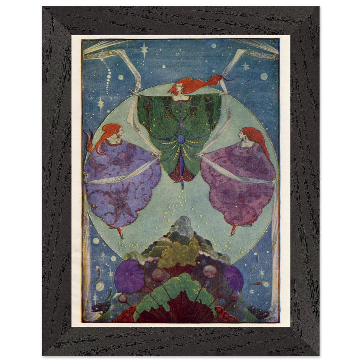 They Danced with Shawls by Harry Clarke art print in a black wooden frame