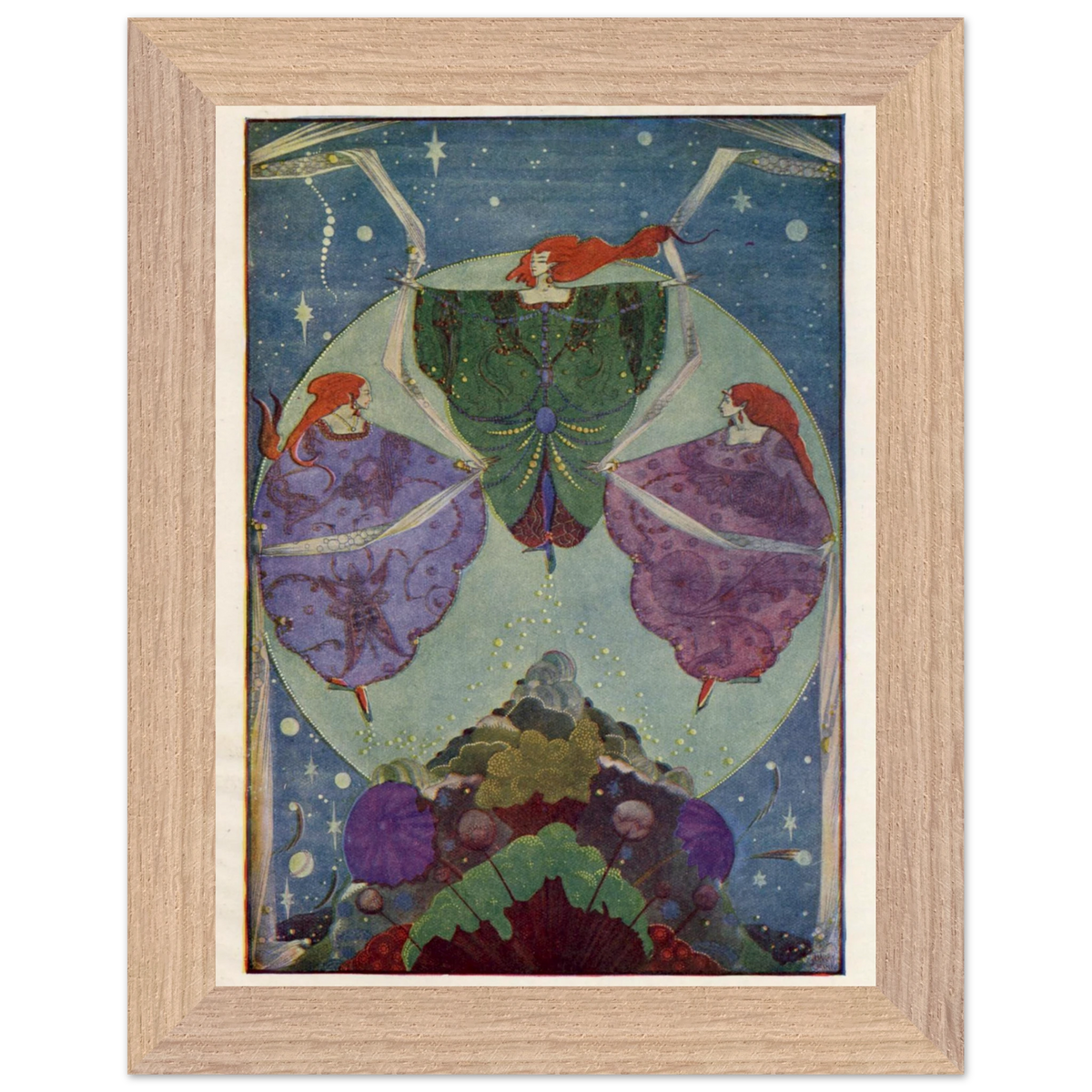 They Danced with Shawls by Harry Clarke art print in a light oak wooden frame