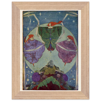 They Danced with Shawls by Harry Clarke art print in a light oak wooden frame