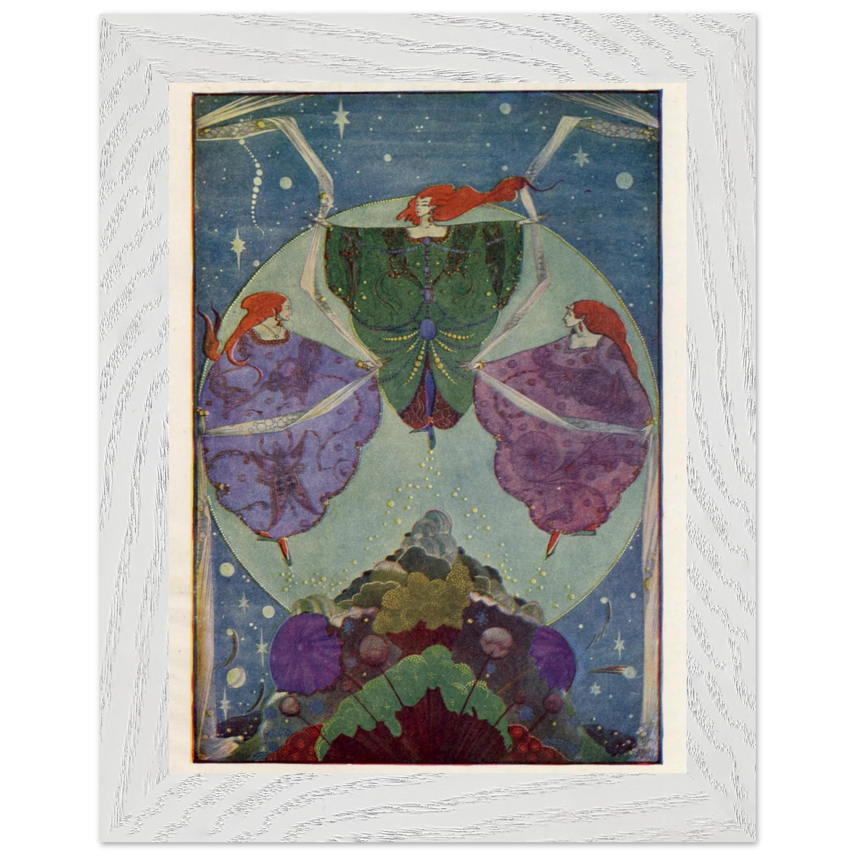 They Danced with Shawls by Harry Clarke art print in a white wooden frame