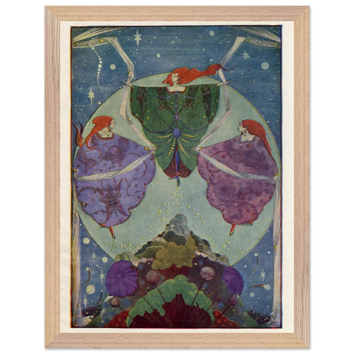 They Danced with Shawls by Harry Clarke framed print in a natural oak frame