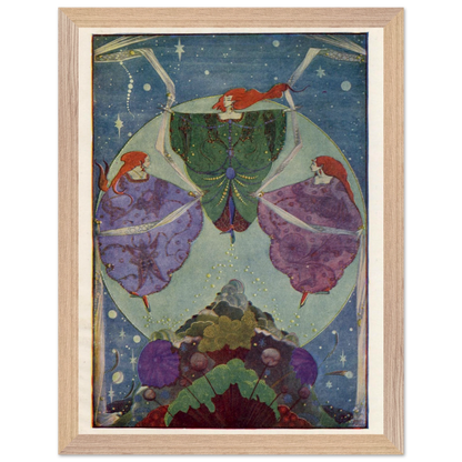 They Danced with Shawls by Harry Clarke framed print in a natural oak frame