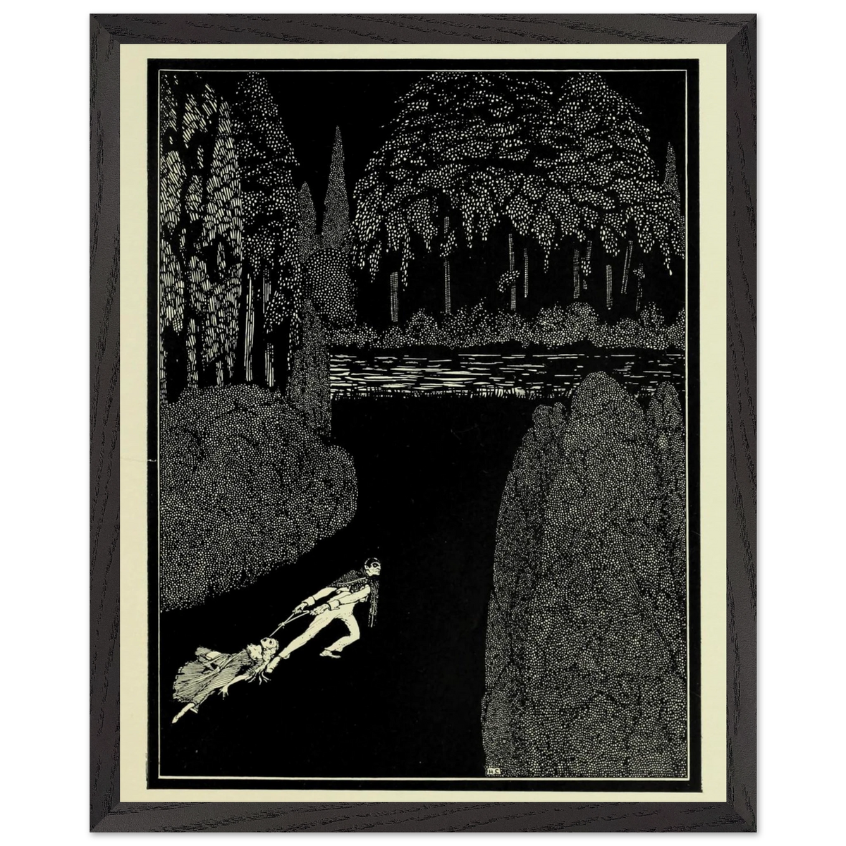 Toilsome Journey by Harry Clarke in a dark grey frame with a cream mount