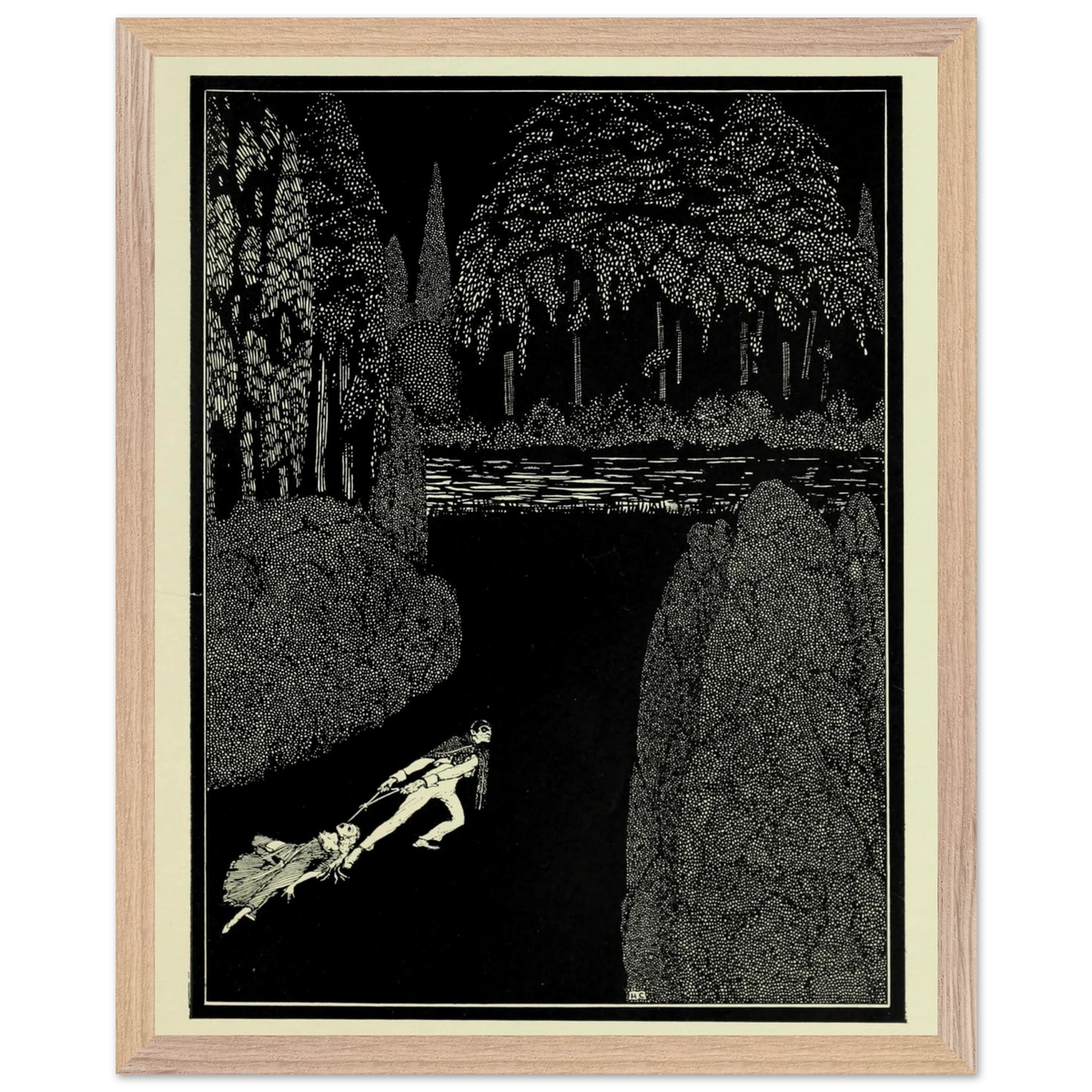 Toilsome Journey by Harry Clarke in a light oak frame with a cream mount