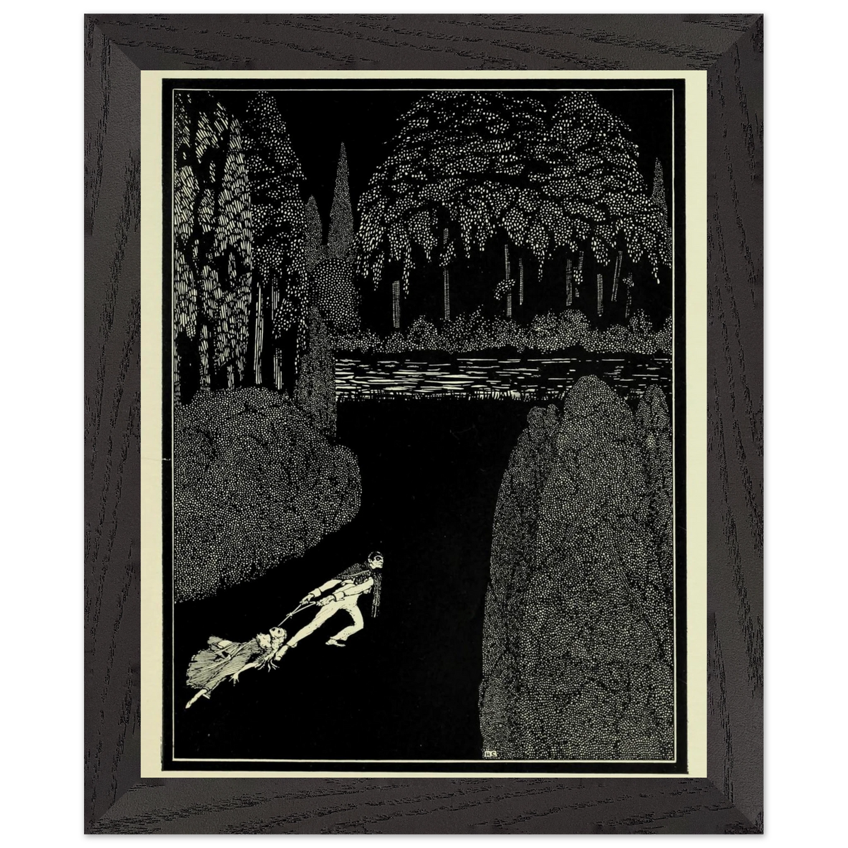 Toilsome Journey by Harry Clarke in a wide black wood frame with a cream mount