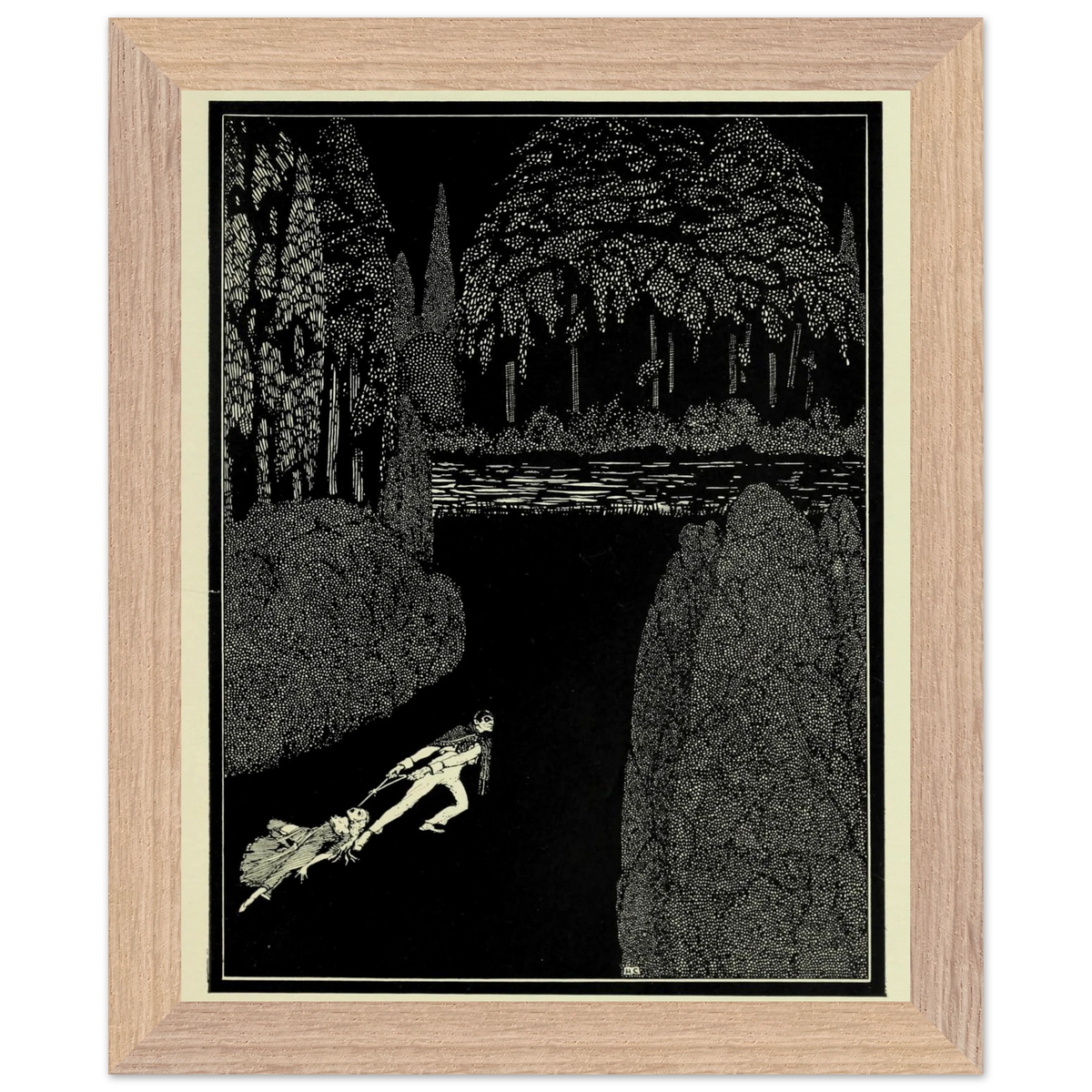 Toilsome Journey by Harry Clarke in a wide natural oak frame with a cream mount