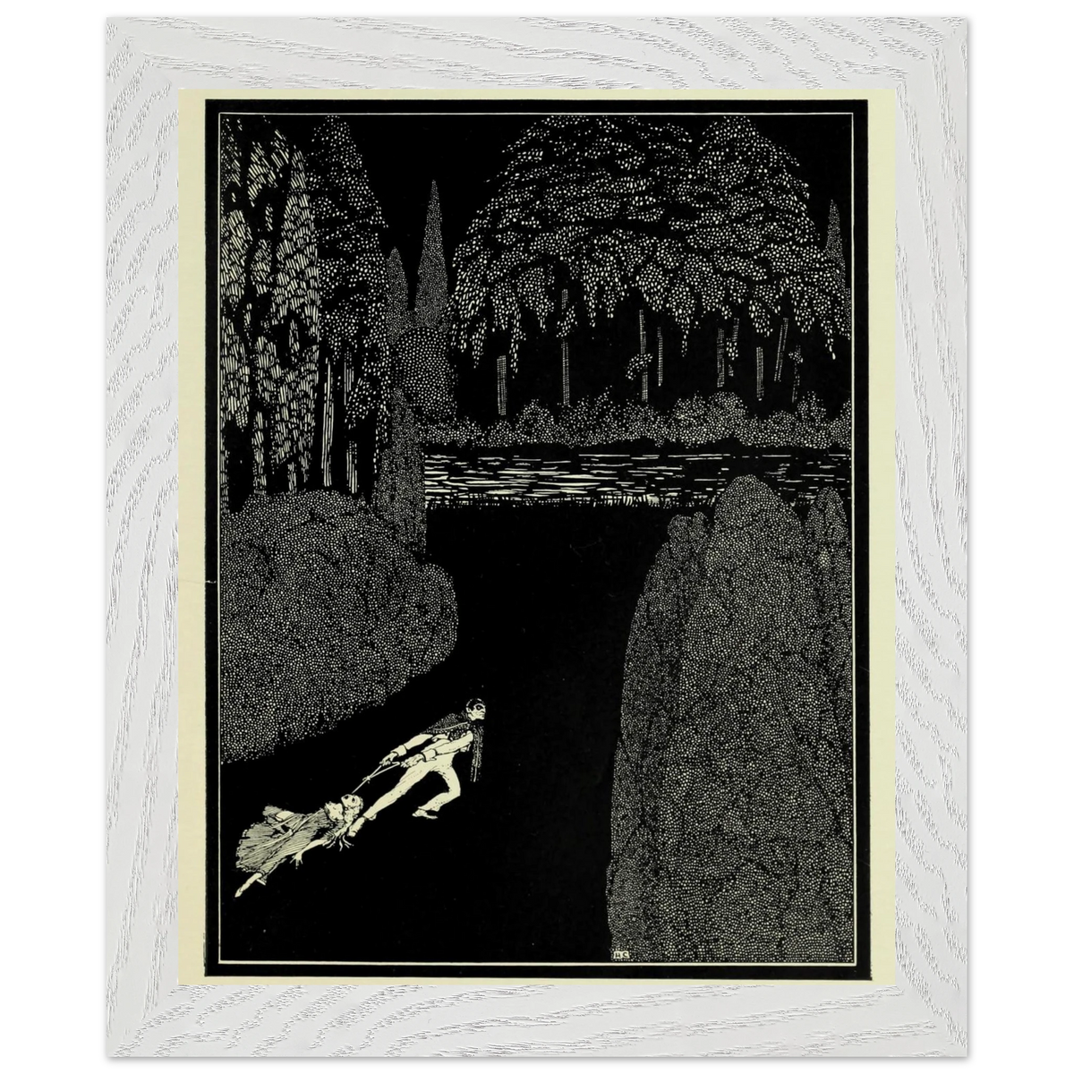 Toilsome Journey by Harry Clarke in a wide white frame with a cream mount