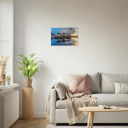 Twelve Pines Connemara photo print in a white frame above a cream sofa in a bright living room