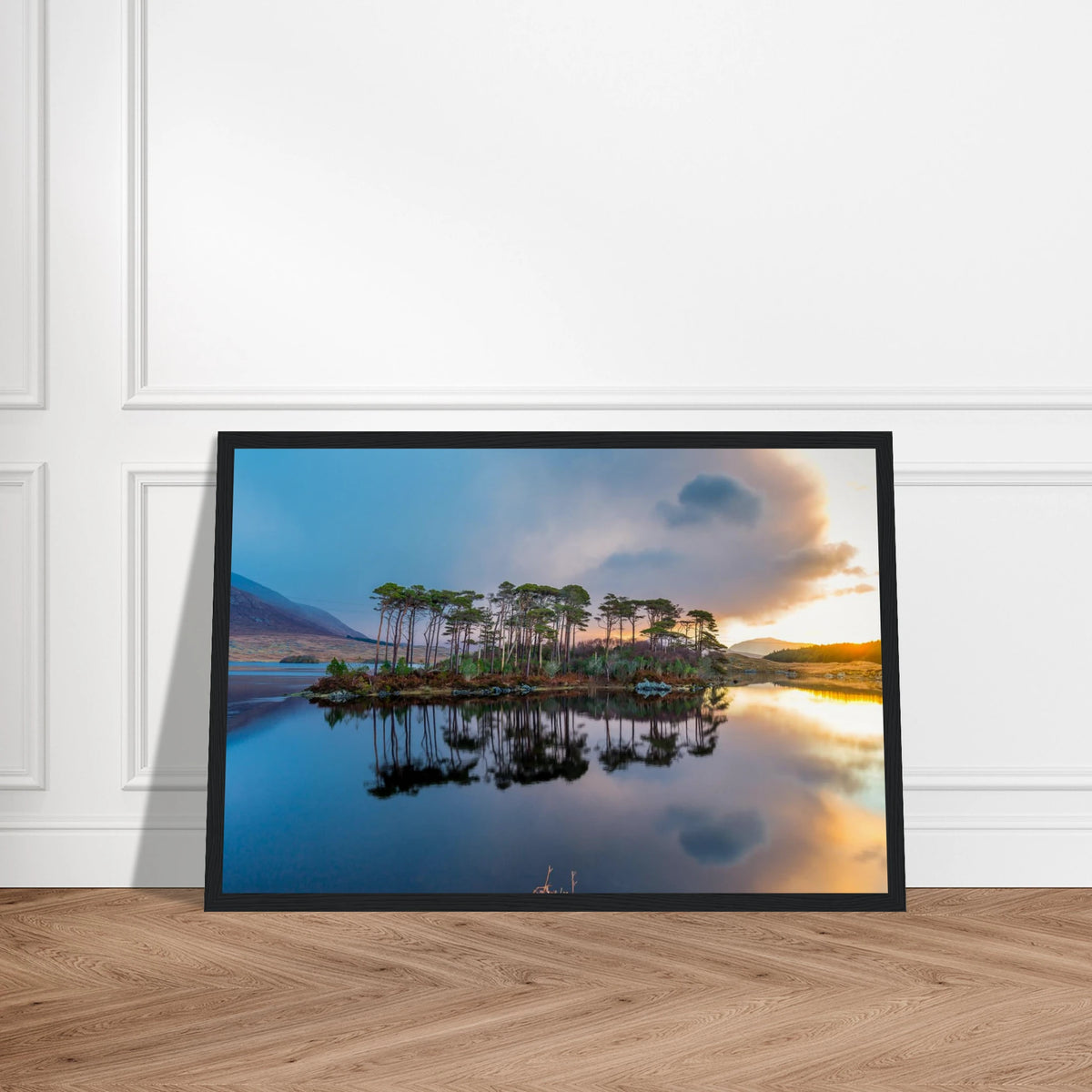Twelve Pines, Derryclare Lough, Connemara photographic print in a wide black frame