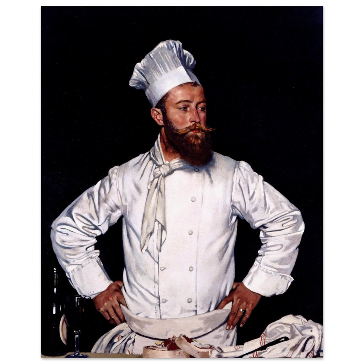 William Orpen portrait of the chef of the Hôtel Chatham in chef's whites and tall hat, unframed