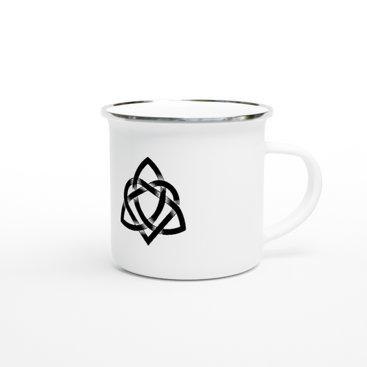 Schwarz-weiße Emaille-Tasse mit keltischem Design, 340 ml 