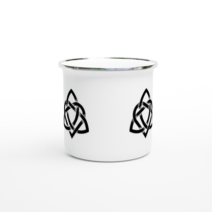 Schwarz-weiße Emaille-Tasse mit keltischem Design, 340 ml 