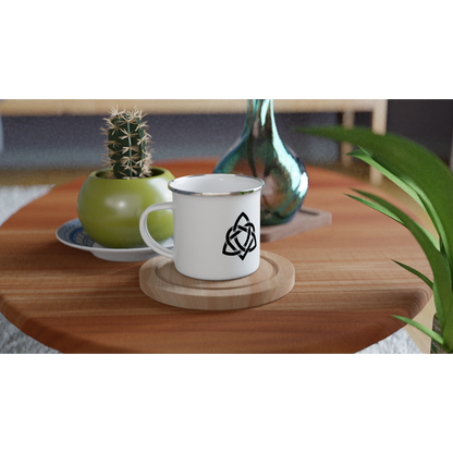Schwarz-weiße Emaille-Tasse mit keltischem Design, 340 ml 